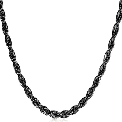 PROSTEEL 14K Gold Plated/Steel/Black 3MM/6MM/9MM Twisted Rope Chain Necklace Bracelet 18-30 Inches Stainless Steel Jewelry Durable Color Coating, Hypoallergenic Unisex Stackable Accessories for Daily Wear Best Gift