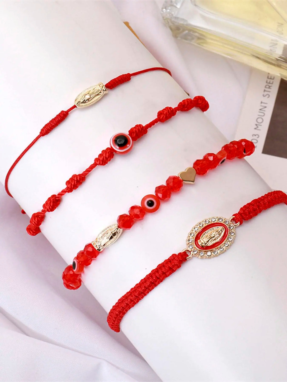 4Pcs Beaded Bracelet Set Mexican Braclets Virgin Mary San Judas Boho Style Beaded Braided Bracelet For Women Girls Red String Evil Eye Green Beads Anklets Jewelry Gift Bead Bracelets