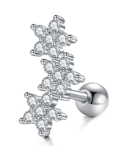 Women's 16 Gauge Cartilage Earring Studs Flower Earrings with Sparkling Cubic Zirconia Flower Design, Hypoallergenic Stainless Steel Dainty Sparkly Conch Tragus Helix Piercing Jewelry for Daily Wear & Parties, Trendy Accessories Daily Gift Earrings