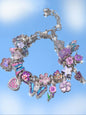 Vintage Flower Charm Bracelet, Cherry Blossom Bracelet, Tulip Flower Bracelet, Vintage Butterfly Bracelet, Vacation Style Bracelet, Floral Charm Bracelets