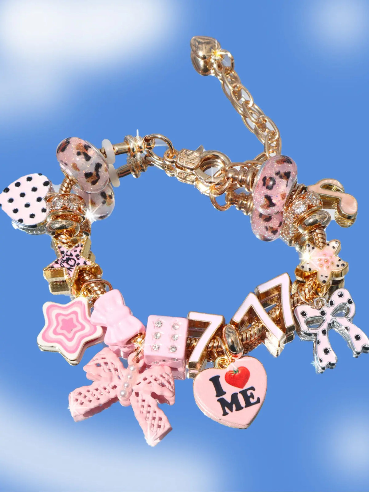 Leopard Print Cherry Charm Bracelet, Star Girl Cross Bracelet, Lucky Number 777 Bracelet, Cherry Tooth Bracelet, Pool Ball 7 Bracelet