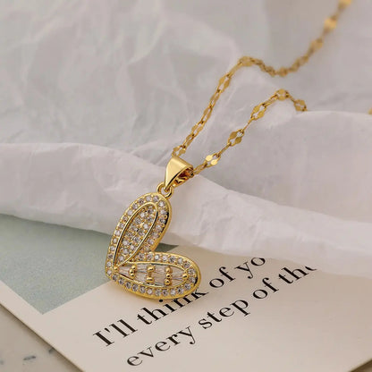 Women's 18K Gold Plated Heart Pendant Necklace, Shiny Zircon INS Minimalist Luxury Dainty Clavicle Chain, For Daily Casual Wear & Holiday Gifting, Sports & Outdoor Accessory, Soho-Chic