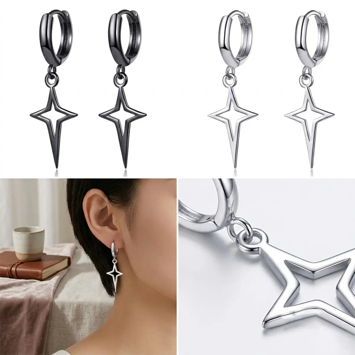 Cross star earrings, personalized punk style, fashionable adult earrings, suitable for parties, birthdays, and other occasions, unisex, unique jewelry.