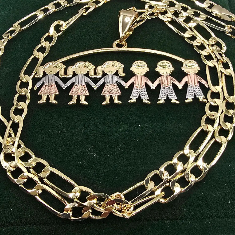 Gold Plated Chain and Pendant Set - 22" 4mm Chain with Tricolor Charms for Boys & Girls - Perfect Gift for Mom Aunt Niece Daughter