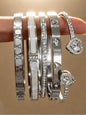 5-Piece 18K Gold-Plated Stackable Bracelet Set, Roman Numerals, Cubic Zirconia, Heart Designs, Hypoallergenic Stainless Steel Jewelry for Women