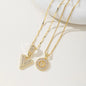 Women's Full diamond Rock sugar 26 letters Pendant Necklace Set Copper with zircon and gold plating Gold‑plated Round shape Flowers Fashion Accessories Layered Jewelry Set