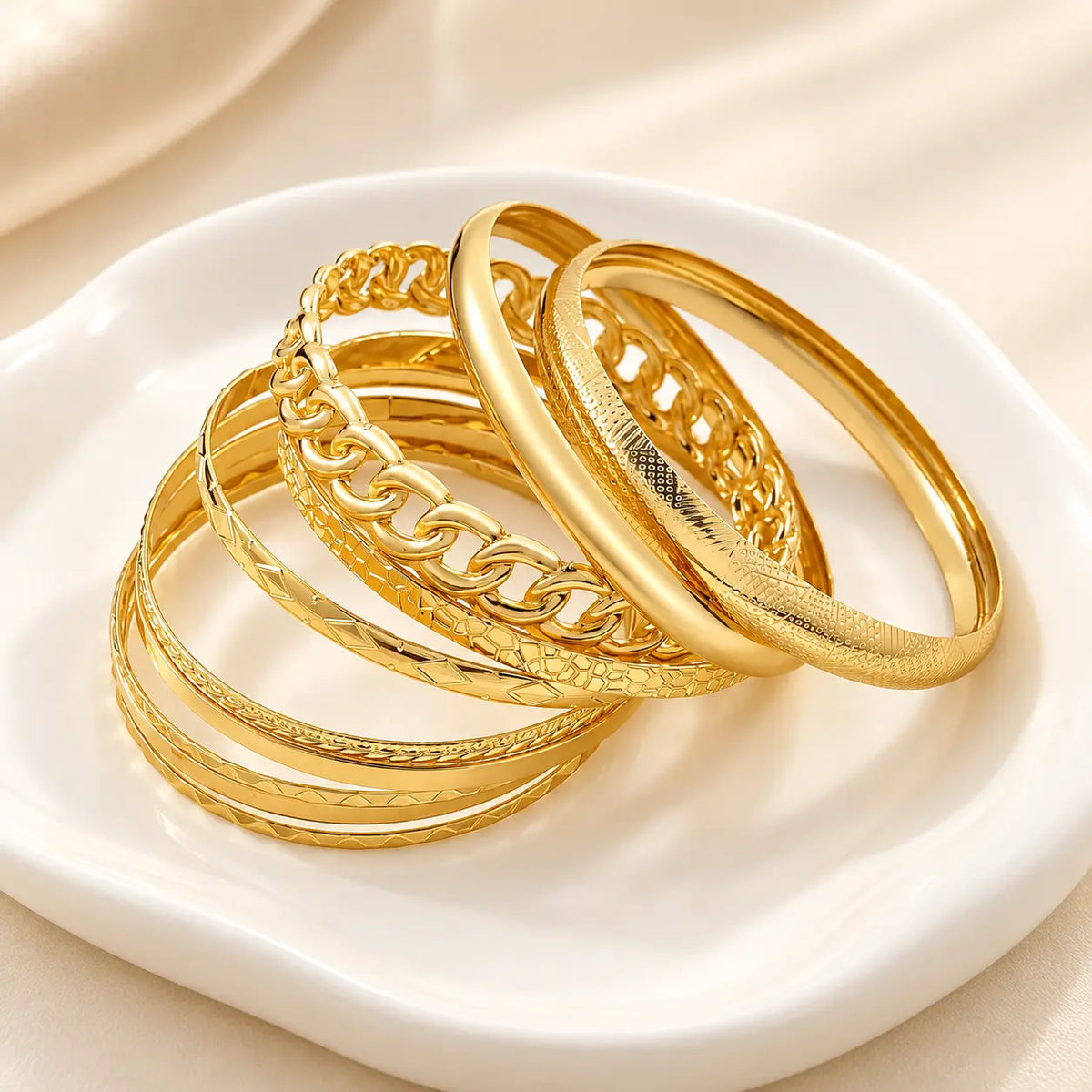 17KM 10-Piece Gold-Tone Stackable Bangle Bracelet Set for Women, Textured & Twisted Fashion Jewelry, Holiday Gift for Her