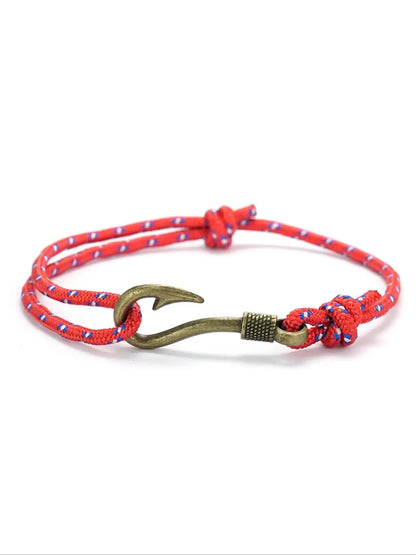 Men's Vintage Fish Hook Design Braided Bracelet, Adjustable Handmade Nautical Bracelet, Fashion Accessories for Men & Boys, Fashionable Bracelet, Trendy Stackable Bracelet, Bracelet Jewelry, Fashionable Bracelet Style