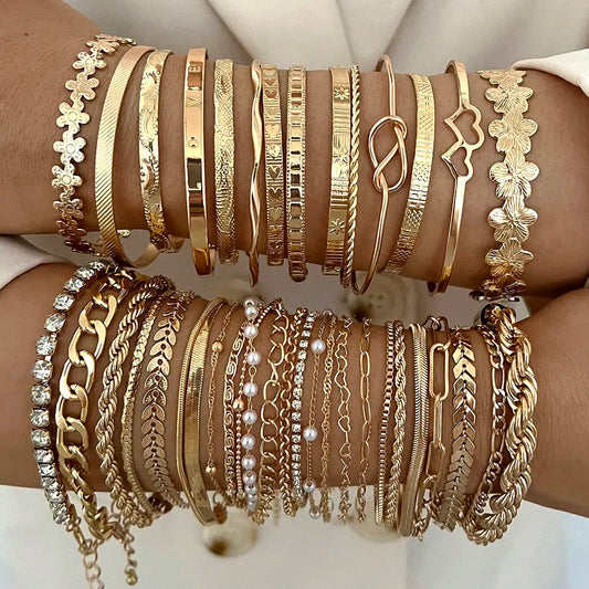 Women's Vintage Geometric Stacking Bracelets Unisex Jewelry - 5/11/18 Pcs, 11pcs Mix with Braided Pearls, Crystal Beaded Bracelet, Multi-Layered Zinc Alloy Accessories for Daily Casual Wear