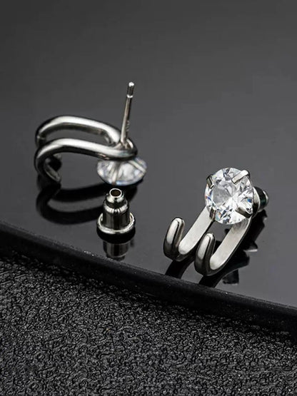 2 round zircon two claw front and rear men's fashionable stainless steel earrings Zircon Stud Earrings Fashion Jewelry Earrings