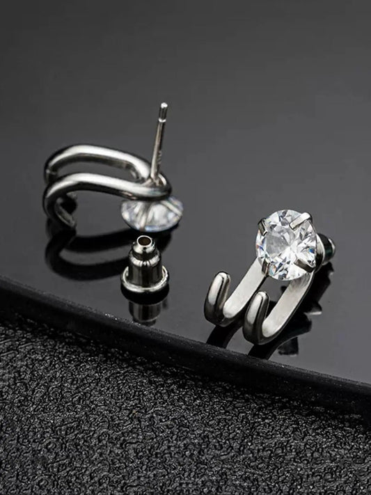 2 round zircon two claw front and rear men's fashionable stainless steel earrings Zircon Stud Earrings Fashion Jewelry Earrings