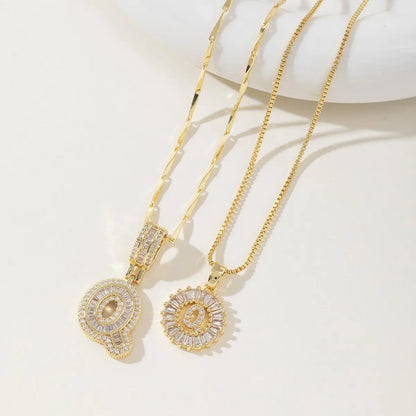 Women's Full diamond Rock sugar 26 letters Pendant Necklace Set Copper with zircon and gold plating Gold‑plated Round shape Flowers Fashion Accessories Layered Jewelry Set