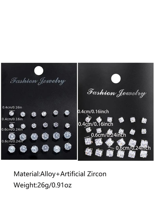 24/36 Pairs Unisex Ear Studs, Stud Earring Sets, Elegant Geometric Heart Design, Artificial Zircon, All-Season Sparkling Jewelry, Perfect for Gifts