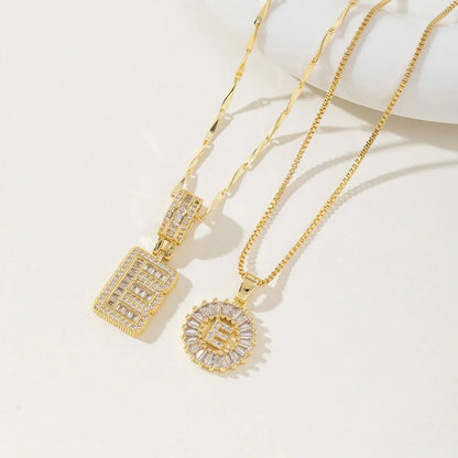 Women's Full diamond Rock sugar 26 letters Pendant Necklace Set Copper with zircon and gold plating Gold‑plated Round shape Flowers Fashion Accessories Layered Jewelry Set