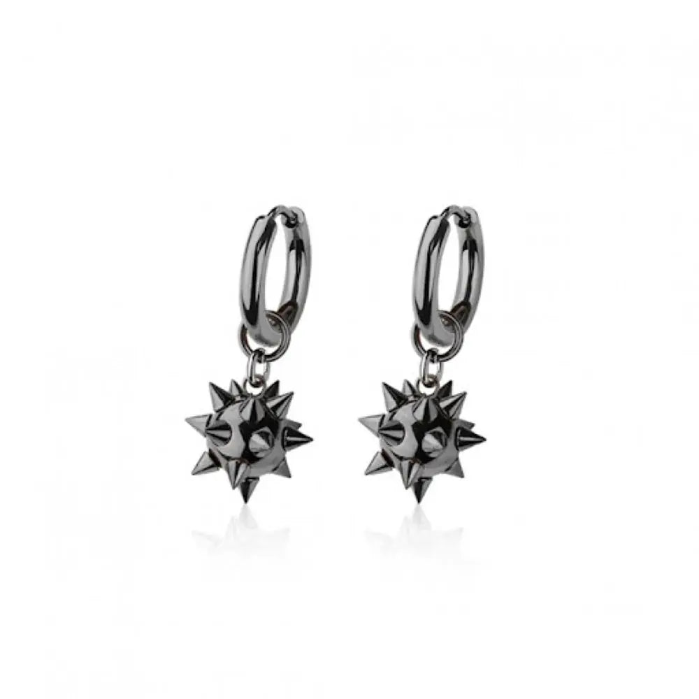 Spiked Ball Dangling Huggie Hoop Earrings - Pair - 316L Stainless Steel
