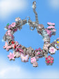 Vintage Flower Charm Bracelet, Cherry Blossom Bracelet, Tulip Flower Bracelet, Vintage Butterfly Bracelet, Vacation Style Bracelet, Floral Charm Bracelets