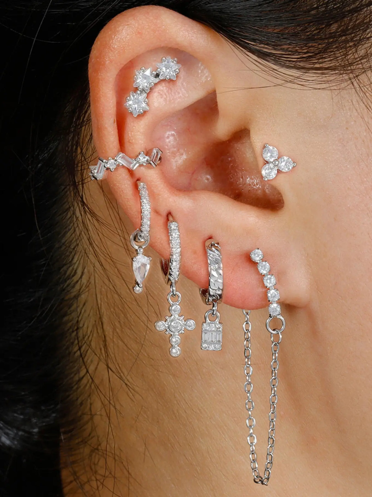 Elegant Copper Zirconia Earrings Set, 7-Piece Fashionable Jewelry Collection, Perfect Gift for Parties & Daily Wear