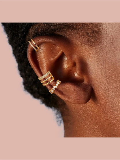Ear Cuffs Non-Piercing Artificial Zircon Earrings for Women Non Pierced Earrings Cute Small Clip-On Cartilage Earring Gold Plated Dainty Fake Piercings Earings Earrings Set Ear Accessories