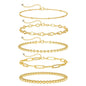 TEWIKY Women's 5-Piece Thin Dainty Gold Aesthetic Bracelet Stack Set, Chain Styles Including Paperclip, Cuban Link & Greenish Beads, Adjustable 6.5in Metal Coating Jewelry for Everyday Wear, Casual, Stackable Sets