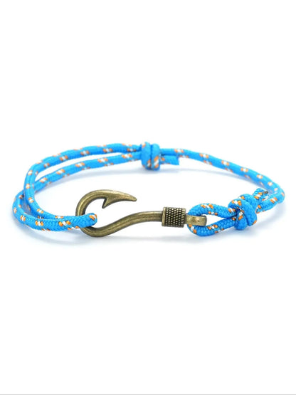Men's Vintage Fish Hook Design Braided Bracelet, Adjustable Handmade Nautical Bracelet, Fashion Accessories for Men & Boys, Fashionable Bracelet, Trendy Stackable Bracelet, Bracelet Jewelry, Fashionable Bracelet Style
