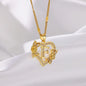 New Fashion Letter Detail Heart Shaped Pendant Necklace, Love Necklace for Women for Summer, Rhinestone & Flower Decor Stainless Steel Matching Necklace Jewelry, Girl's Temperament Cloths Accessory for Daily Wear