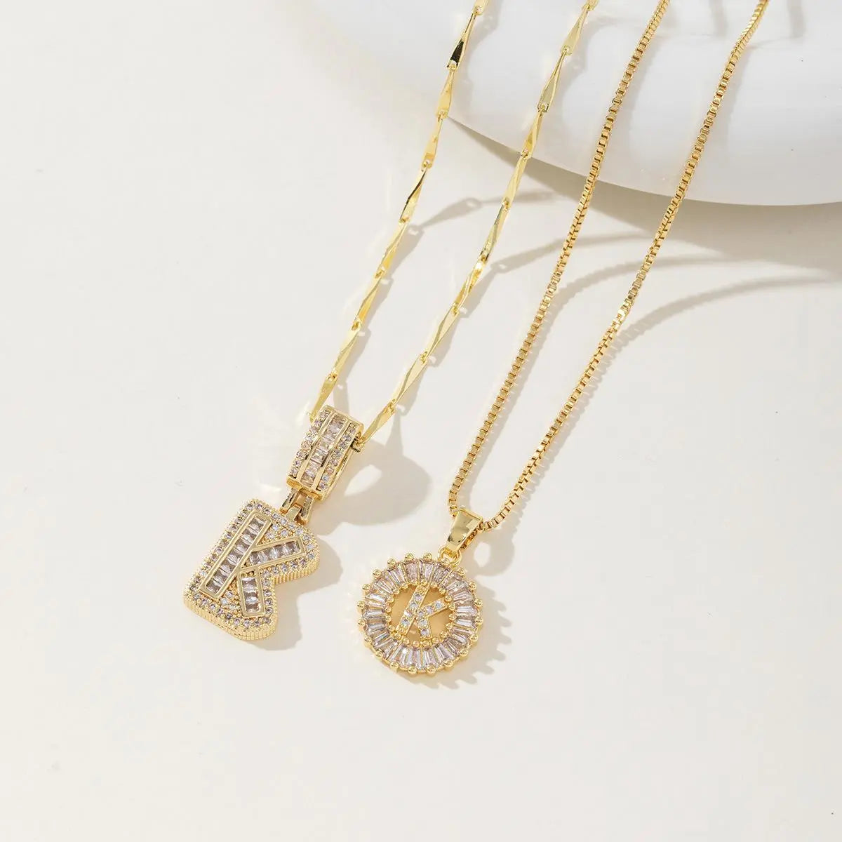 Women's Full diamond Rock sugar 26 letters Pendant Necklace Set Copper with zircon and gold plating Gold‑plated Round shape Flowers Fashion Accessories Layered Jewelry Set