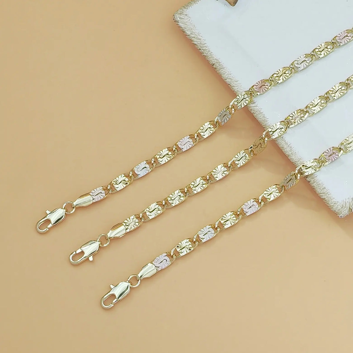 Women's 1pc 14K Tri-Tone Mariner Link Bracelet - Polished Floral Engraved Chain, Exquisite Fashion Wrist Gold Jewelry, Dainty Everyday Wear Gift for Her, Sohochic, Exquisite Bracelet, Fashion Wrist Jewelry