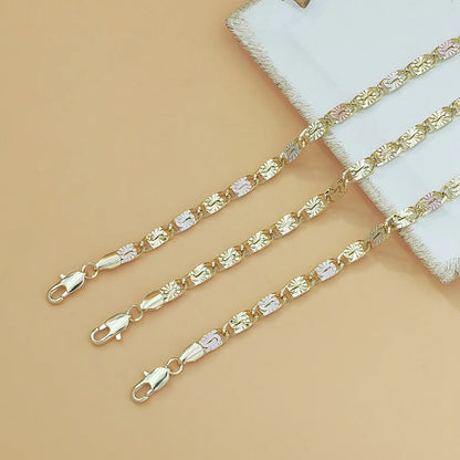 Women's 1pc 14K Tri-Tone Mariner Link Bracelet - Polished Floral Engraved Chain, Exquisite Fashion Wrist Gold Jewelry, Dainty Everyday Wear Gift for Her, Sohochic, Exquisite Bracelet, Fashion Wrist Jewelry