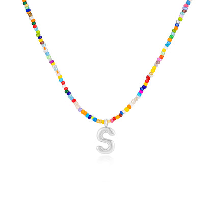 VRIUA Women's Adjustable Beaded Bubble Letter Choker - Personalized Initial Necklace, Handmade Dainty Casual Daily Beach Jewelry, Gifts for Women Lover's Accessory