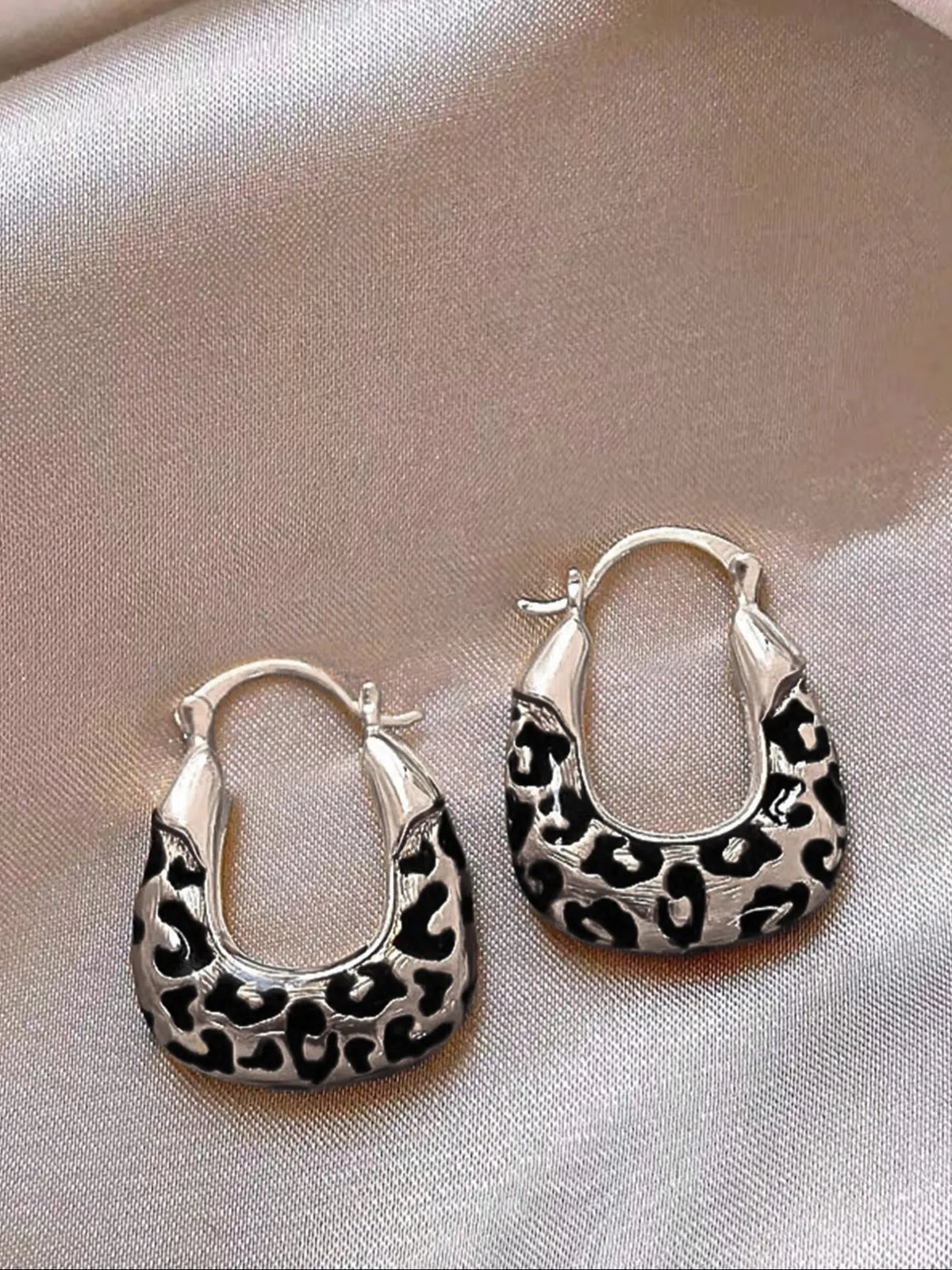 Vintage Geometric Leopard Print Hoop Earrings, Unique Design Earrings, High-End Elegant Party Jewelry for Women, Perfect for Gatherings