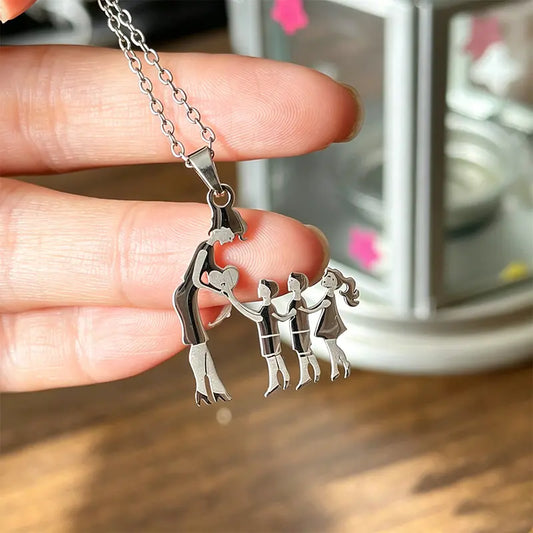 Family Members Necklace - Mom & Kids Pendant, "A Mother's Love Always With You", Perfect Necklace Gift for Women & Mothers