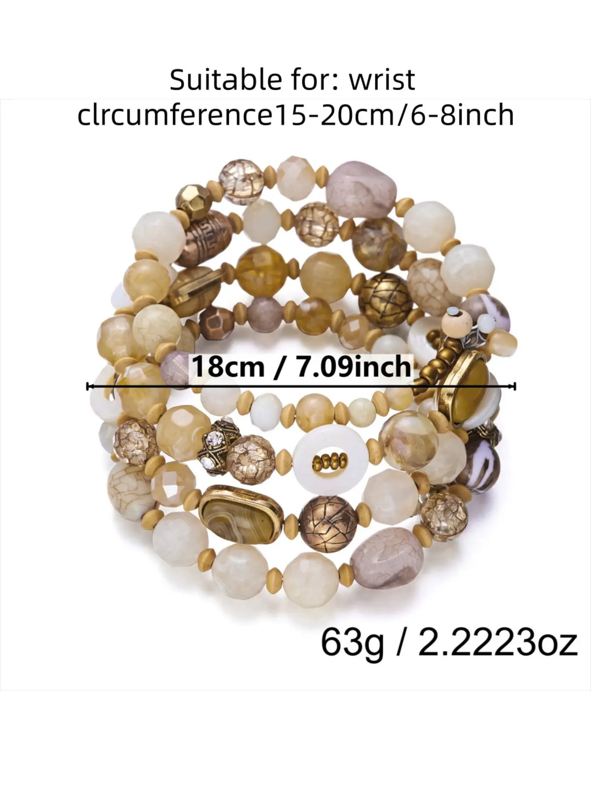 4 Pcs Natural Stone Beaded Bracelets, Bohemian Vintage Style, Earth Tone Multi-Pendant Elastic Stackable, Women's Beach Vacation Daily Accessory, Boho Stone Bracelet
