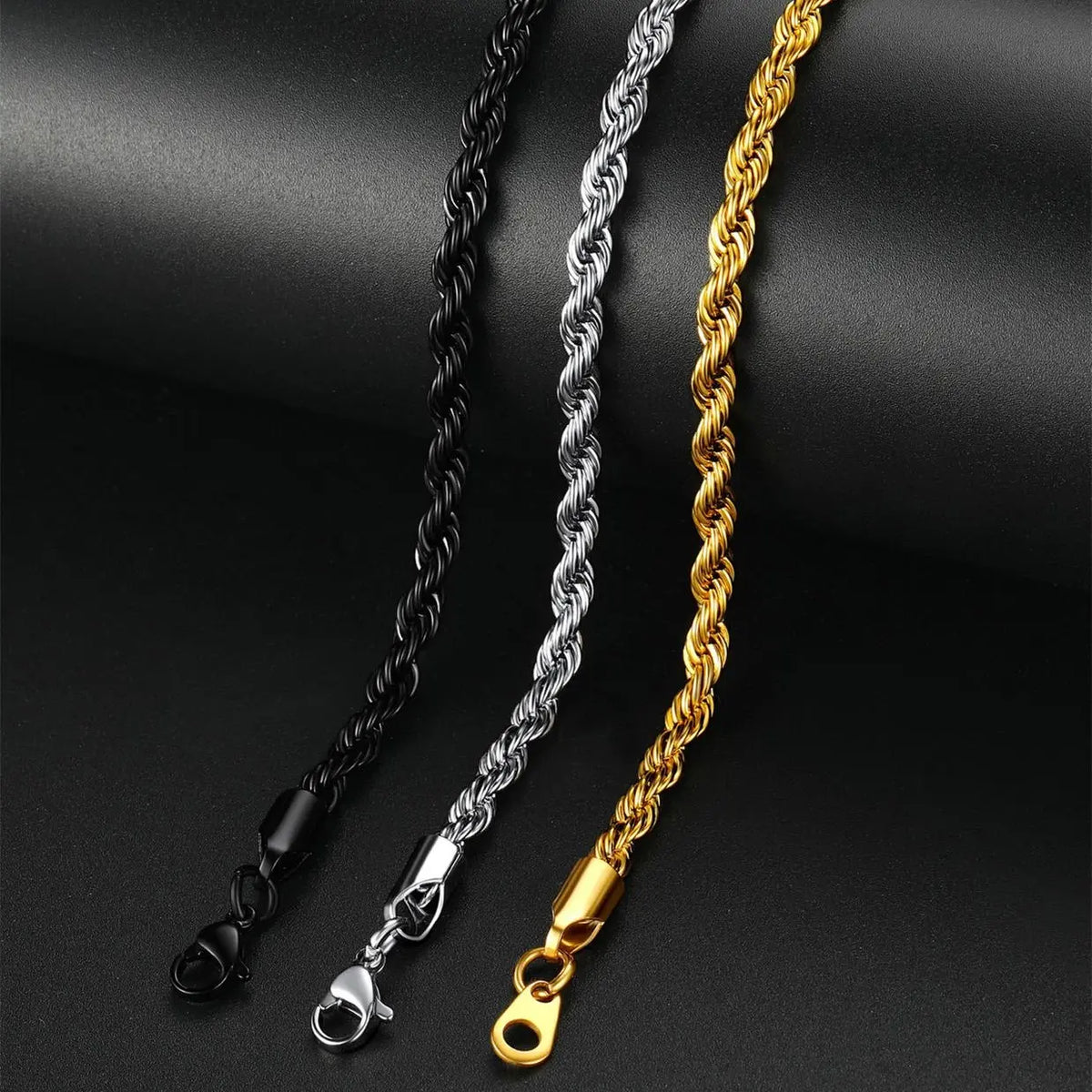 PROSTEEL 14K Gold Plated/Steel/Black 3MM/6MM/9MM Twisted Rope Chain Necklace Bracelet 18-30 Inches Stainless Steel Jewelry Durable Color Coating, Hypoallergenic Unisex Stackable Accessories for Daily Wear Best Gift