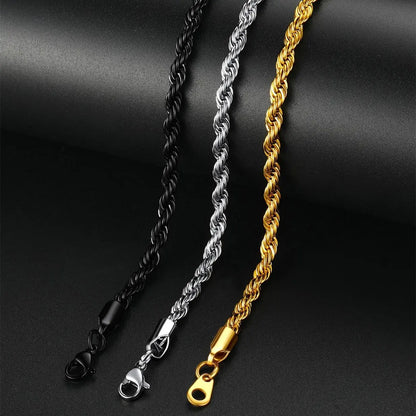PROSTEEL 14K Gold Plated/Steel/Black 3MM/6MM/9MM Twisted Rope Chain Necklace Bracelet 18-30 Inches Stainless Steel Jewelry Durable Color Coating, Hypoallergenic Unisex Stackable Accessories for Daily Wear Best Gift