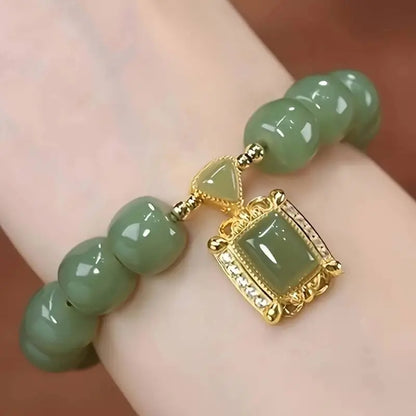 4pcs Elegant Bracelets Featuring Opal Beads, Vintage Green Glass, Red Agate Charms, And Lucky Cat Pendants - Jewelry Gift for Women Men Couple Best Friend