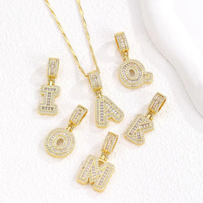 Women's Full diamond Rock sugar 26 letters Pendant Necklace Set Copper with zircon and gold plating Gold‑plated Round shape Flowers Fashion Accessories Layered Jewelry Set