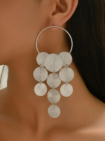 Fashionable Trendy Geometric Round Tassel Jewelry Earrings, Long Dangle Design, Perfect for Parties, Graduation, Mother's Day, Teacher Appreciation Gift, Statement Earring