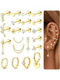 21Pcs Helix Piercing Jewellery Earrings Jewelry Tragus Earrings Set Flat Back Earrings Helix Hoop Tragus Stud Cartilage Earring Conch Rook Piercing Jewellery Surgical Steel Earrings Flatback Cartilage Earrings
