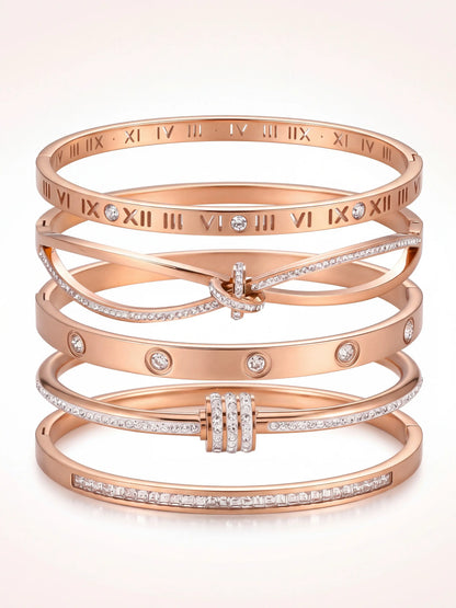 5-Piece Waterproof Titanium Steel Bracelet Set, Rhinestone Star Design, Unisex Jewelry, Stackable, Elegant, High Quality, Fashion Bracelets, Stackable Bangle Bracelets