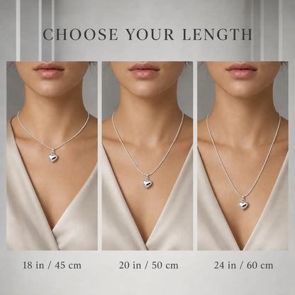 Women's 925 Sterling Silver Minimalistic Heart Pendant Necklace with Snake Chain - Everyday Wear Jewelry Gift for Wife, Wedding Anniversary