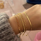 TEWIKY Women's 5-Piece Thin Dainty Gold Aesthetic Bracelet Stack Set, Chain Styles Including Paperclip, Cuban Link & Greenish Beads, Adjustable 6.5in Metal Coating Jewelry for Everyday Wear, Casual, Stackable Sets