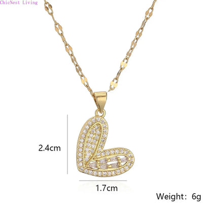 Women's 18K Gold Plated Heart Pendant Necklace, Shiny Zircon INS Minimalist Luxury Dainty Clavicle Chain, For Daily Casual Wear & Holiday Gifting, Sports & Outdoor Accessory, Soho-Chic