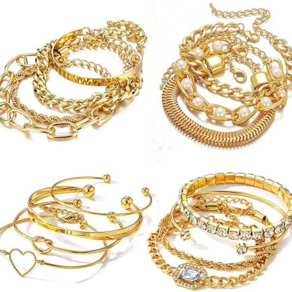15PCS Golden Bracelets for Women,Multiple Layered Stackable Open Cuff Bangle,Adjustable Cuban Link Chain Tennis Bracelet Pack,Dainty Classic Aesthetic Jewelry,Christmas Party Gifts sohochic