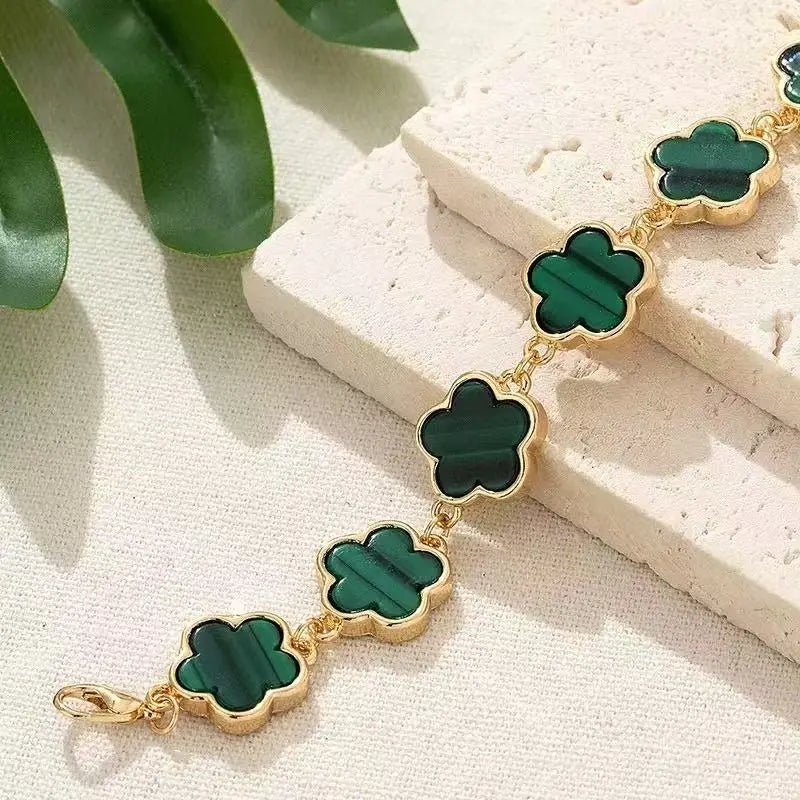 Women's Leopard Chain Bracelet Gold Link Cute Five Petal Flower Charm Resin Cheetah Print Statement Jewelry for Clubwear Gifts