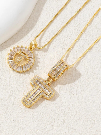 Letter Chain Necklace Set for Women, 26 Pendants with Zirconia Round Floral Design, Sister Matching Gift, Daily Wear Fashion Accessory, Casual Style Necklaces