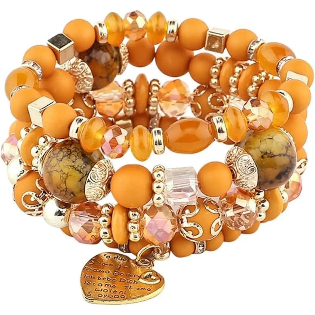 Women Beaded Bracelet Set| Colorful Boho Stackable Trendy Design with Crystal Accents Multilayer Bangle Bracelet| Fashion Stretch Braclets Jewelry for Women