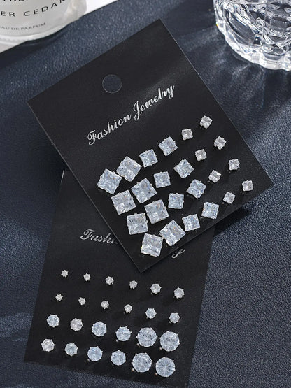 Unisex Punk Street Style Rhinestone Stud Earrings, 24 Pairs Temperament Geometric Design Stud Earrings, Trendy All-match & Exquisite Jewelry for Birthday Gift, Unique Design Earrings Stud Earring Sets