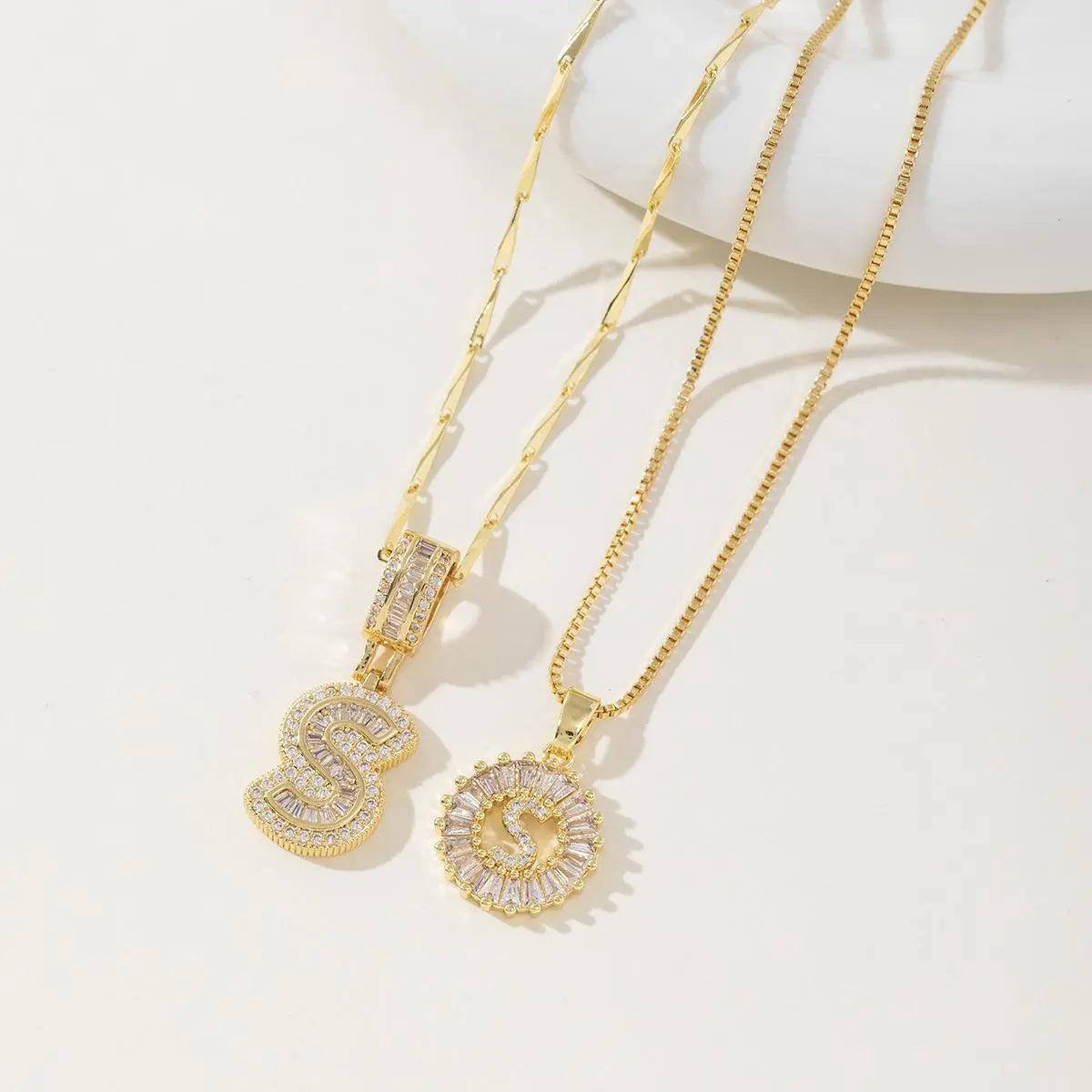 Women's Full diamond Rock sugar 26 letters Pendant Necklace Set Copper with zircon and gold plating Gold‑plated Round shape Flowers Fashion Accessories Layered Jewelry Set