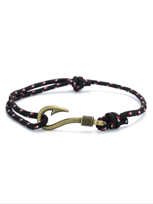 Men's Vintage Fish Hook Design Braided Bracelet, Adjustable Handmade Nautical Bracelet, Fashion Accessories for Men & Boys, Fashionable Bracelet, Trendy Stackable Bracelet, Bracelet Jewelry, Fashionable Bracelet Style