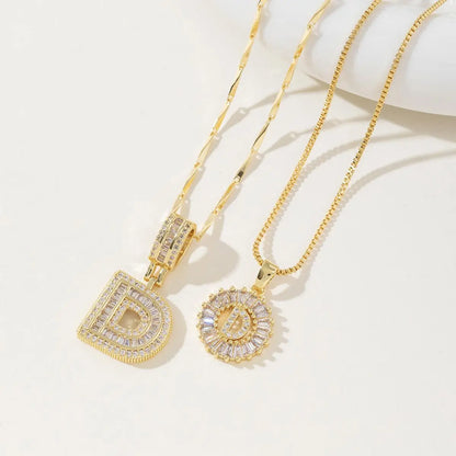 Women's Full diamond Rock sugar 26 letters Pendant Necklace Set Copper with zircon and gold plating Gold‑plated Round shape Flowers Fashion Accessories Layered Jewelry Set